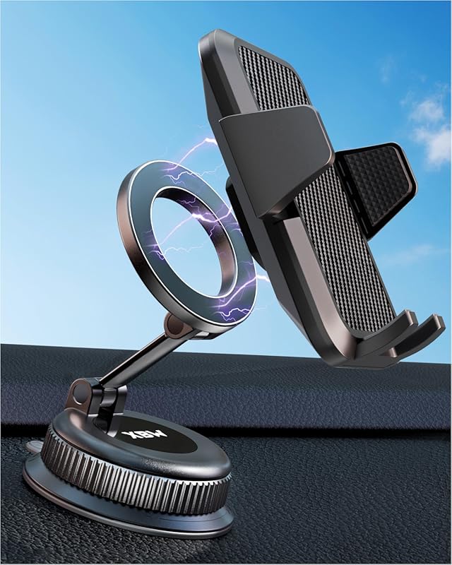 Magnetic Clip Car Phone Mount with 360° Suction, Dashboard Windshield 